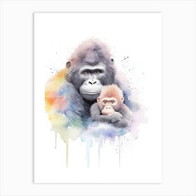 Baby And Mama Gorilla Art Watercolour Nursery 1 Art Print