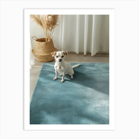 Dog In A Blue Rug. Generated AI. Art Print Art Print