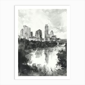 Skyline Austin Texas Black And White Watercolour 2 Art Print