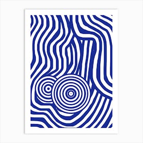Blue And White Striped Seated Nude Art Print
