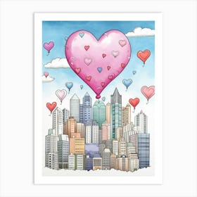 Sky Heart Line Doodle Colour 2 Art Print