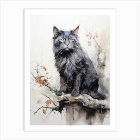 Cat, Japanese Brush Painting, Ukiyo E, Minimal 3 Art Print
