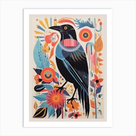 Colourful Scandi Bird Raven 2 Art Print