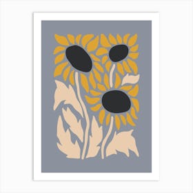 Sunflower Flower Print 3 Blue Art Print