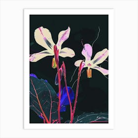 Neon Flowers On Black Cyclamen 3 Art Print