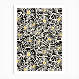 Flower Mosaic Black White Textured Hand Drawn Art Print