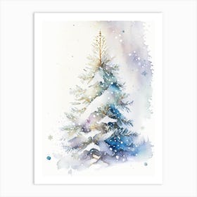 Snowfalkes By Christmas Tree, Snowflakes, Storybook Watercolours 3 Art Print