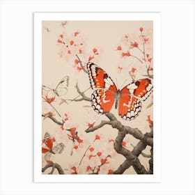 Butterflies In The Branches Japanese Style Painting 2 Art Print