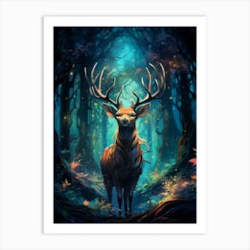 Kbgtron A Deer And The Forest Colorful Lights In The Style Of F Cf4cae33 8c2d 48b1 86dc 4cbf35ff689e Art Print