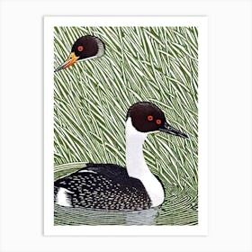 Grebe Linocut Bird Art Print