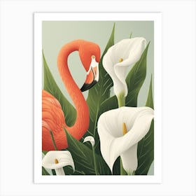 Andean Flamingo And Calla Lily Minimalist Illustration 2 Art Print