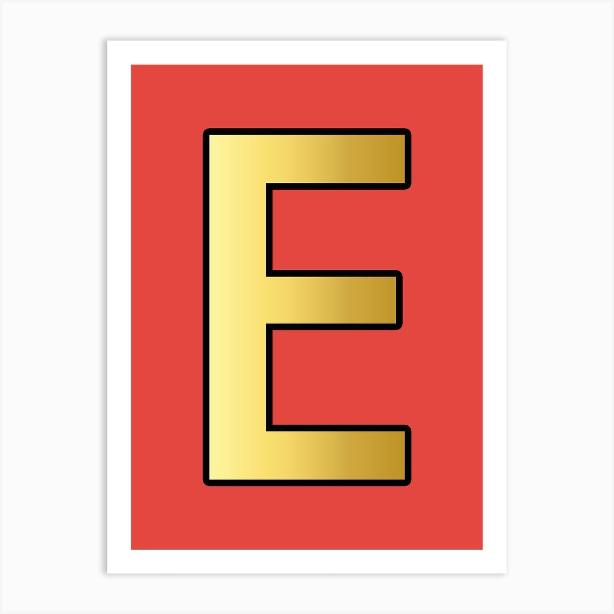 letter e gold alphabet red art print by mambo fy