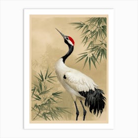 Serene Crane Painting With Bamboo Harmony 1 Art Print