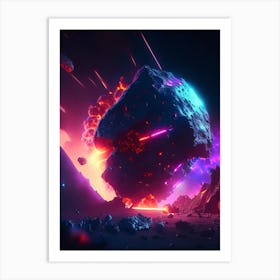 Asteroid Impact Neon Nights Space Art Print