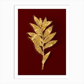 Vintage Smilacina Stellata Botanical in Gold on Red n.0490 Art Print