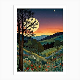 William Morris Moonlight In The Mountains Art Print