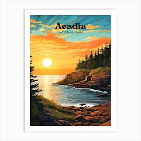 Acadia National Park Maine USA Travel Illustration Art Print