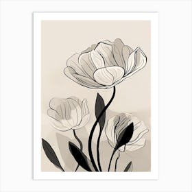 Line Art Tulips Flowers Illustration Neutral 10 Art Print