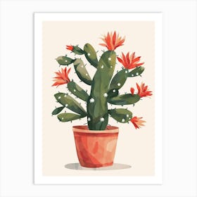 Christmas Cactus Plant Minimalist Illustration 6 Art Print