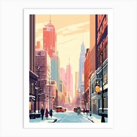 Vintage Winter Travel Illustration New York City Usa 3 Art Print