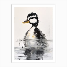 Black & White Impasto Painting Of A Duckling 1 Art Print
