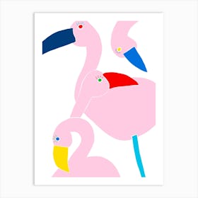 Pink flamingos with long eyelashes Art Print