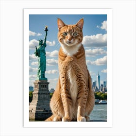 Whiskers and Wonders: A Cat’s World Journey Statue Of Liberty Cat Art Print