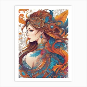 Woman With Feathers Art Print