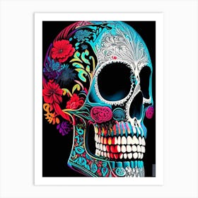 Skull With Vibrant Colors Linocut Art Print