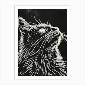 Turkish Angora Cat Linocut Blockprint 6 Art Print