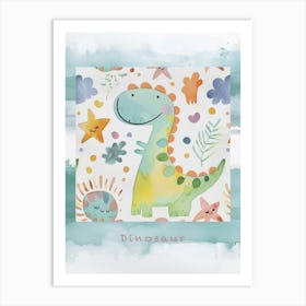 Starry Dinosaur Muted Pastels Pattern 2 Poster Art Print