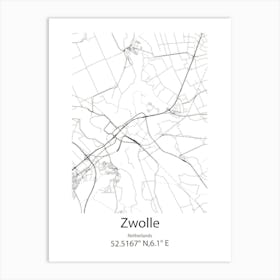 Zwolle,Netherlands Minimalist Map Art Print