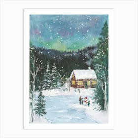 House in the Forest. Whimsical Christmas Acrylic Landscape Art Print