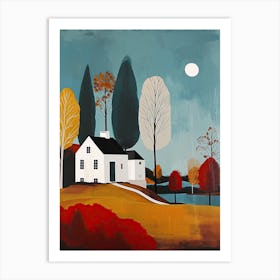 House By The Lake At Night, Sweden Art Print