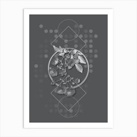 Vintage Pink Rambler Roses Botanical with Line Motif and Dot Pattern in Ghost Gray Art Print