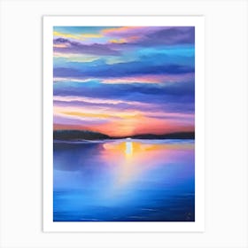 Sunset Over Lake Waterscape Marble Acrylic Painting 1 Art Print