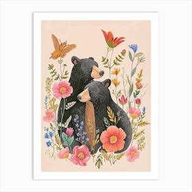 Folksy Floral Animal Drawing Bear 7 Art Print