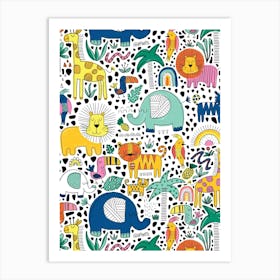 Doodle Safari - Cute Jungle Animals Art Print