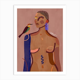 Girl With Bird by mmvce Art Print