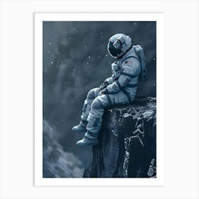 Astronaut Sitting On A Cliff Art Print