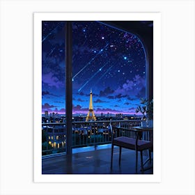 Eiffel Tower Night Sky Anime aesthetic Art Print