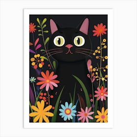 Black Cat In Flowers 5 Art Print