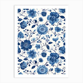 Blue And White Floral Pattern 13 Art Print