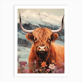 Snowy Highland Cow Textured Illustration 1 Art Print