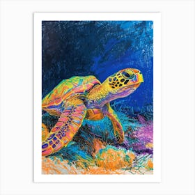 Sea Turtle On The Ocean Floor Pencil Doodle 2 Art Print