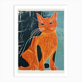Chartreux Cat Linocut Blockprint 5 Art Print
