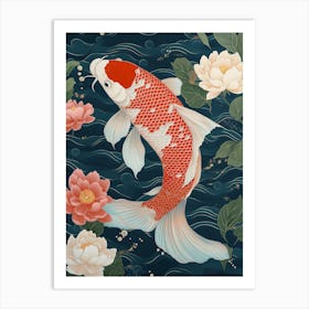 Koi Fish In Poster Vintage Art Print