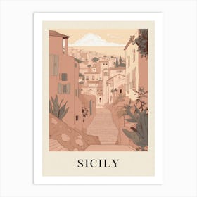 Sicily 2 Vintage Pink Italy Poster Art Print