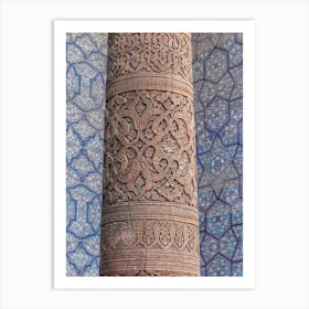 Wooden Pillar And Blue Tiles Art Print