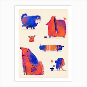Collection Of Blue And Red Dogs Art Print